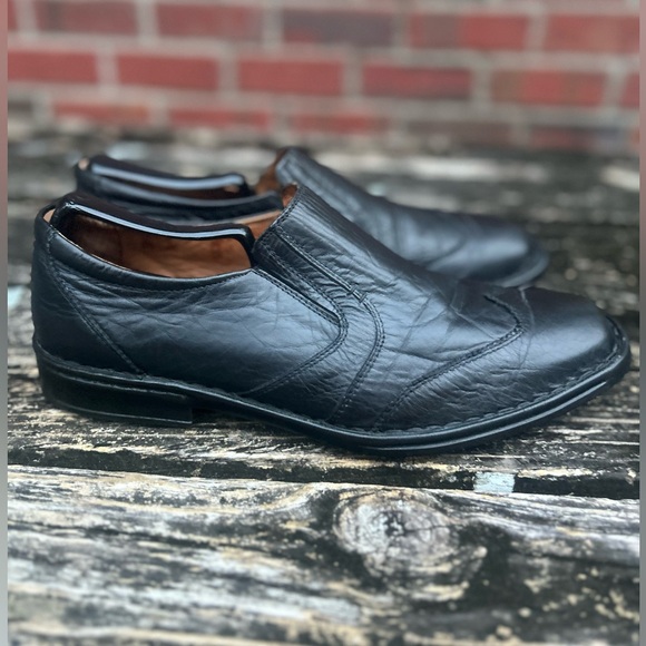 Josef Seibel Douglas Black Leather Hand-Sewn Slip-On Wingtip Loafer Sz 9.5/10 G2